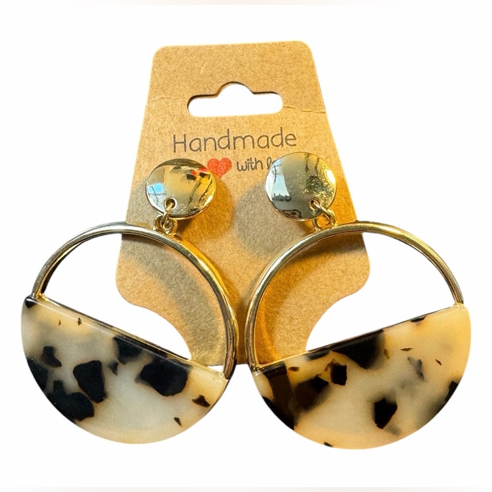 C&C California Faux Tortoise Gold Tone Hoop Dangle Earrings
